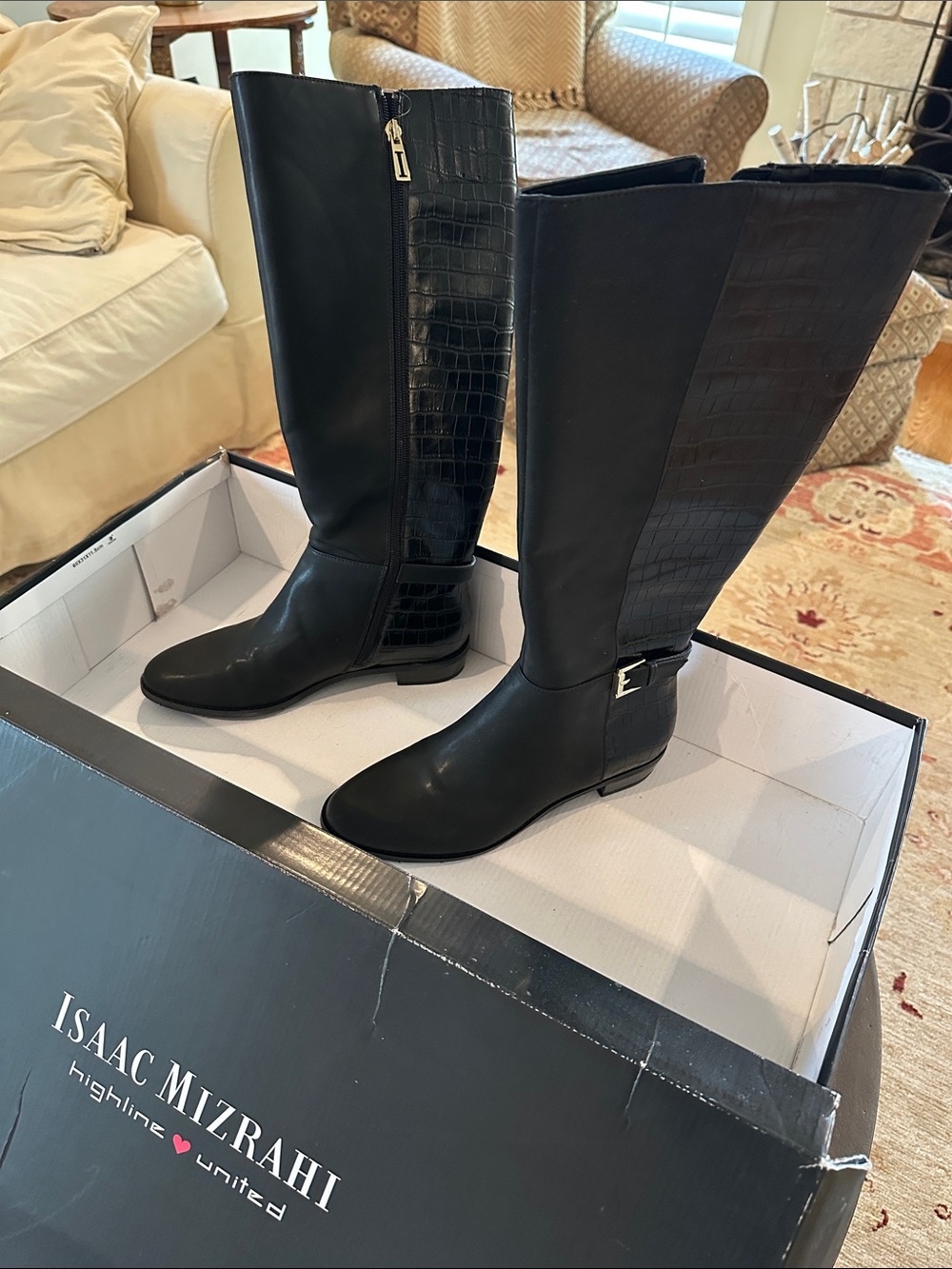 Isaac Mizrahi Black Croc-Embossed Boots